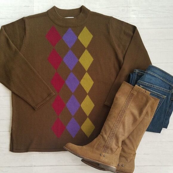 Vintage Y2K Argyle Lrinea by Louis Dell'Olio Sweater    - Picture 2 of 6